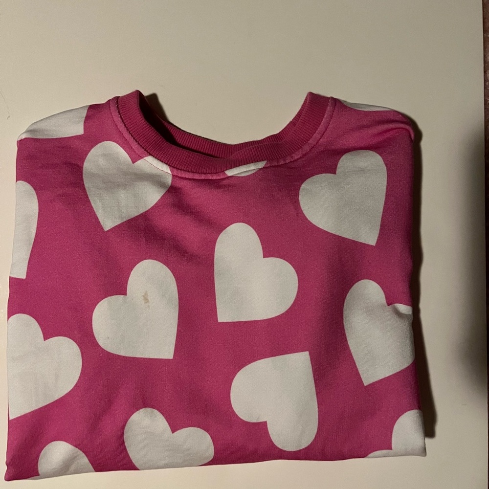 Pink Sweatshirt with White Hearts- bamboo